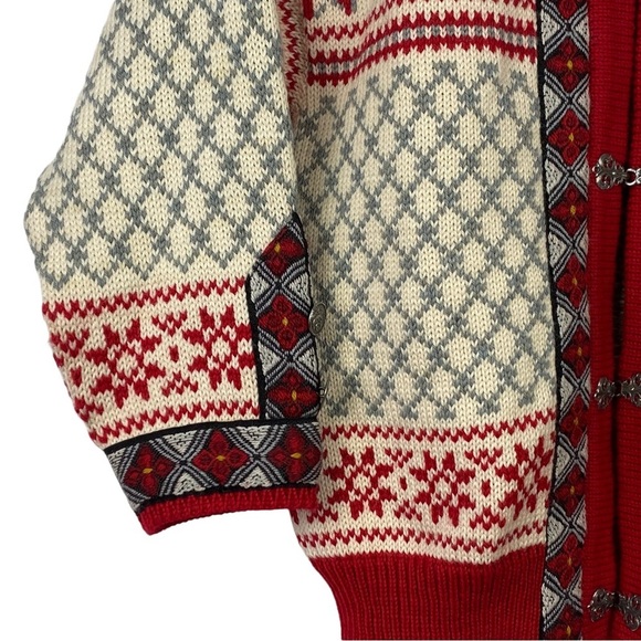 Dale of Norway Red Fair Isle Wool Sweater Cardigan - Picture 2 of 11